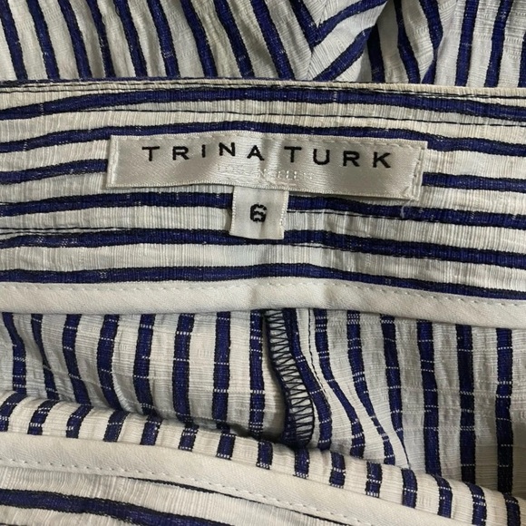 TRINA TURK Lyric Theatre Pants Seersucker Blue/White MidRise Straight Leg Size 6 - Picture 9 of 11